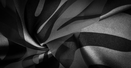 Texture. Background. Template. silk fabric in abstract black and white colors. Abstract watercolor paint, painted textured vertical silk fabric, canvas, macro, close-upの写真素材