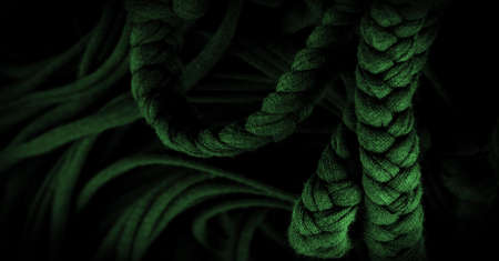 Texture, background, pattern. Fabric in green braids. Knitted knitted background with embossed pattern. Braids in knitting.の写真素材