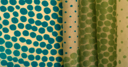 silk fabric. Blue and green pattern with polka dots on a beige background. Texture. for web design,...
