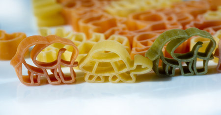 Children's pasta. Animal sculptures. Elephants, turtles and so on. A kid-friendly pasta you'll really want to eat. Fun home cooking activities for kids. Rekindle your family's love for good foodの写真素材