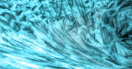 Blue fabric. Silk fabric in fine organza with panther print, Crumpled texture. Background. Template.