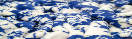 Velvet. Plush. For winter wear. Snow deer, snowflakes. Blue and white tones. Silk fabric with soft,...