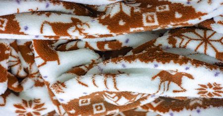 Velvet. Plush. For winter wear. Snow deer, snowflakes. Brown and white tones. Silk fabric with soft,...