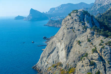 Landscape photography, Rocks, mighty mountains overhanging the sea, Crimean peninsula Black Seaの写真素材