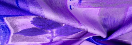 blue-lilac fabric with an abstract pattern, a print of branches with flora leaves. Background...