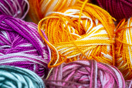 Sewing products. Rolls of wool yarn. multicolor yarn collectionの写真素材