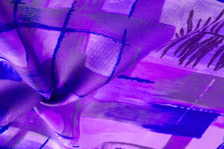 blue-lilac fabric with an abstract pattern, a print of branches with flora leaves. Background...