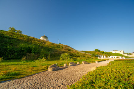 The embankment of the Volga in Bolgar - from the Red Chamber to the Well of Gabdrakhman 534 meters long - includes. reconstruction of three zones: game, walking and landscapeの写真素材
