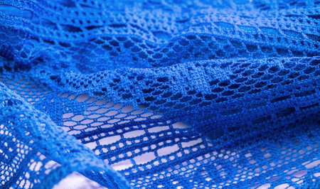 blue lace fabric, Retro blue lace fabric in floral abstract seamless pattern on textile background, background texture, pattern.の写真素材