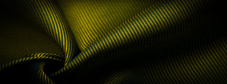 dark yellow fabric, silk fabric, dense weaving, photo studio. Amber, olive color, play of light and...