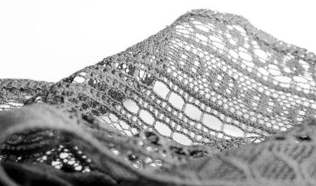 black lace fabric, sexy retro negligee material. Vintage lingerie ornament. background texture,...