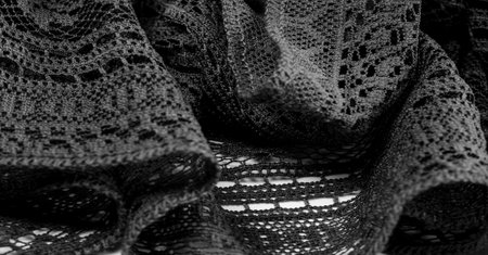 black lace fabric, sexy retro negligee material. Vintage lingerie ornament. background texture, pattern.の写真素材