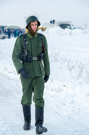 Winter landscape, reconstruction of military operations of the Great Patriotic War with fascist...