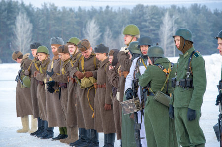 Winter landscape, reconstruction of military operations of the Great Patriotic War with fascist...