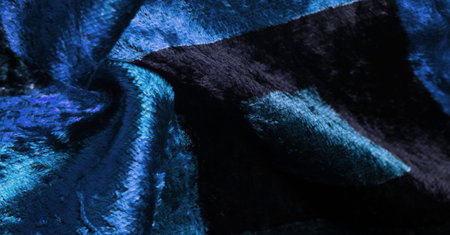 Texture, background, pattern, design, blue velvet fabric, dense fabric of silk, cotton or nylon with...