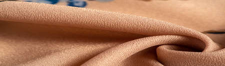 Silk Crepe de Chin. The color is beige, the flowers are blue. It is a group of silk characterized by roughness and also slightly wrinkled. Textureの写真素材