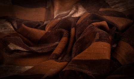Texture, background, design, light transparent silk fabric in brown, Soft-touch material is...