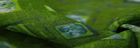 green silk fabric, delicate weaving, check print fantasy scarf, design, openwork weaving. Texture,...