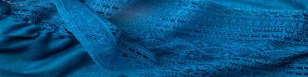 Blue knitted lace triangular scarf, shawl, autumn winter scarf, hood, wedding accessories Project...
