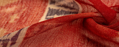 abstract pattern on the fabric, large braided thread, red-yellow beige pattern of lines, this fabric for your projects. Textureの写真素材