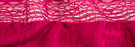 background Red knitted lace triangular scarf, shawl, autumn winter scarf, hood, wedding accessories Project ideas, designer fashion accessori.の写真素材