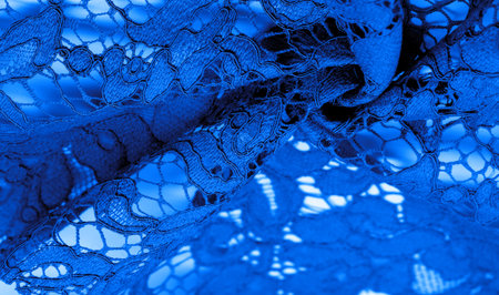 blue lace fabric, delicate embossed lace fabric, scalloped on both edges. Suitable for your...