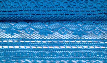 Blue knitted lace triangular scarf, shawl, autumn winter scarf, hood, wedding accessories Project ideas, designer fashion accessories. textureの写真素材