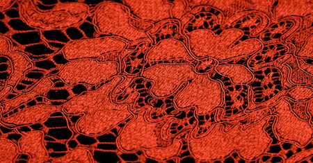 Texture, background, pattern, red lace fabric, delicate embossed lace fabric, scalloped on both...