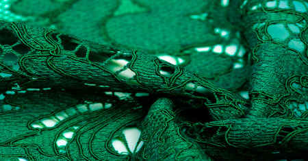 Texture, background, pattern, green lace fabric, Tender embossed lace fabric, scalloped on both...