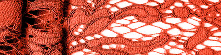 red lace fabric, delicate embossed lace fabric, scalloped on both edges. Suitable for your projects,...