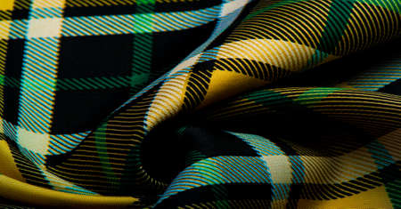 Texture, background, pattern, checkered fabric, yellow-green-white-blue colors, Scottish motifs in this fabric, your design with the sounds of bagpipes and fragrant whiskeyの写真素材