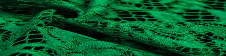 Texture, background, pattern, green lace fabric, Tender embossed lace fabric, scalloped on both...