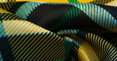 Texture, background, pattern, checkered fabric, yellow-green-white-blue colors, Scottish motifs in...