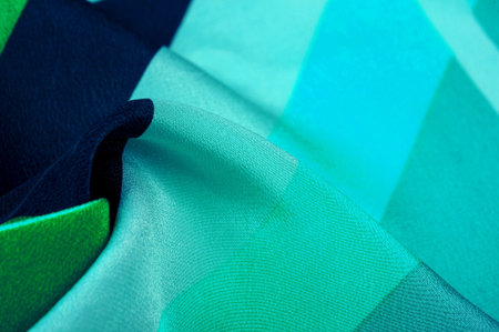 silk fabric, blue striped fabric and azure green and white lines, exquisite design. Texture,...