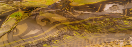 silk fabric, green-brown, abstract background luxury cloth or liquid wave or wavy folds of grunge...