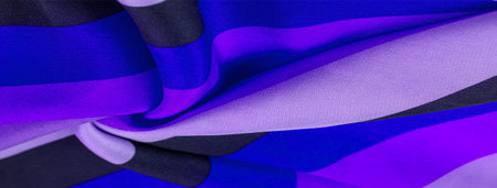 silk fabric, striped fabric, blue black lines, exquisite design. Delicate silk fabric. High...