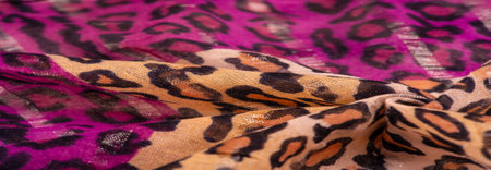 silk brown red fabric with leopard print. Light silk with a leopard print will perfectly fit into your design, it looks stylish and not vulgar! Texture, background, patternの写真素材