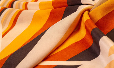 silk fabric, striped fabric, brown-red-beige lines, exquisite design. Delicate silk fabric. High...