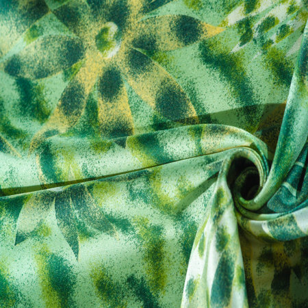 silk fabric in African style green and white. For designer, texture pattern, background collection.の写真素材