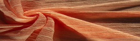 Silk fabric. Texture of brown wrinkled fabric. Brown wrinkled, wavy surface texture. Close-up, soft focus. background, patternの写真素材