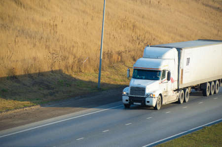 Freight road transportation. Road transport services are irreplaceable in the world of networks. An important link between values regional and global levels Russia Chelny 05 11 2020のeditorial素材