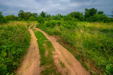 A dirt road or walkway is a type of dirt road made from the native material of the earth's surface through which it passes, known to highway engineers as a soil materialの写真素材