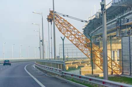 Photo of a large engineering bridge across the Kerch Strait connecting the mainland with the Crimean Peninsula, 10-15-2019 Russia, the Caspian Seaのeditorial素材