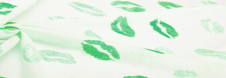 Texture background, ground context, fond foil, field, silk fabric is green white with kisses lip...