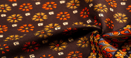silk fabric of brown color with red and yellow colors, dense fabric, double-sided based on...