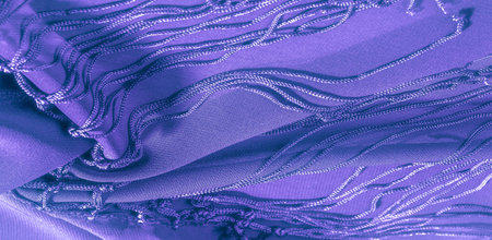 Silk shawl Blue with fringes around the edge of the fabric. On a white background. Template