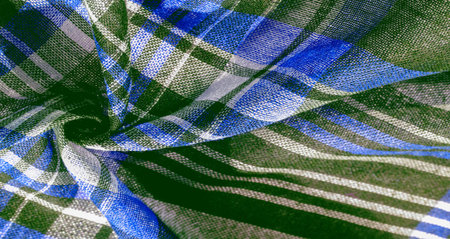 Scottish fabric culottes, blue green white fabric colors, checkered pattern, background texture,...