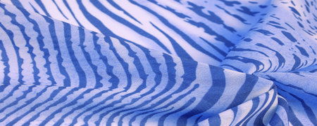 silk fabric with blue white stripes, zebra skin in African style. For the designer, the sketch of...