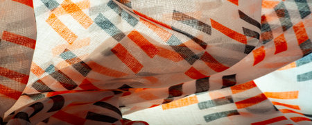 White silk fabric with red and black geometric rhombus shapes. abstract illustration pink-orange...