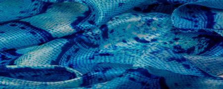 blue fabric with snakeskin pattern, background texture of bright blue fabric close up. background,...
